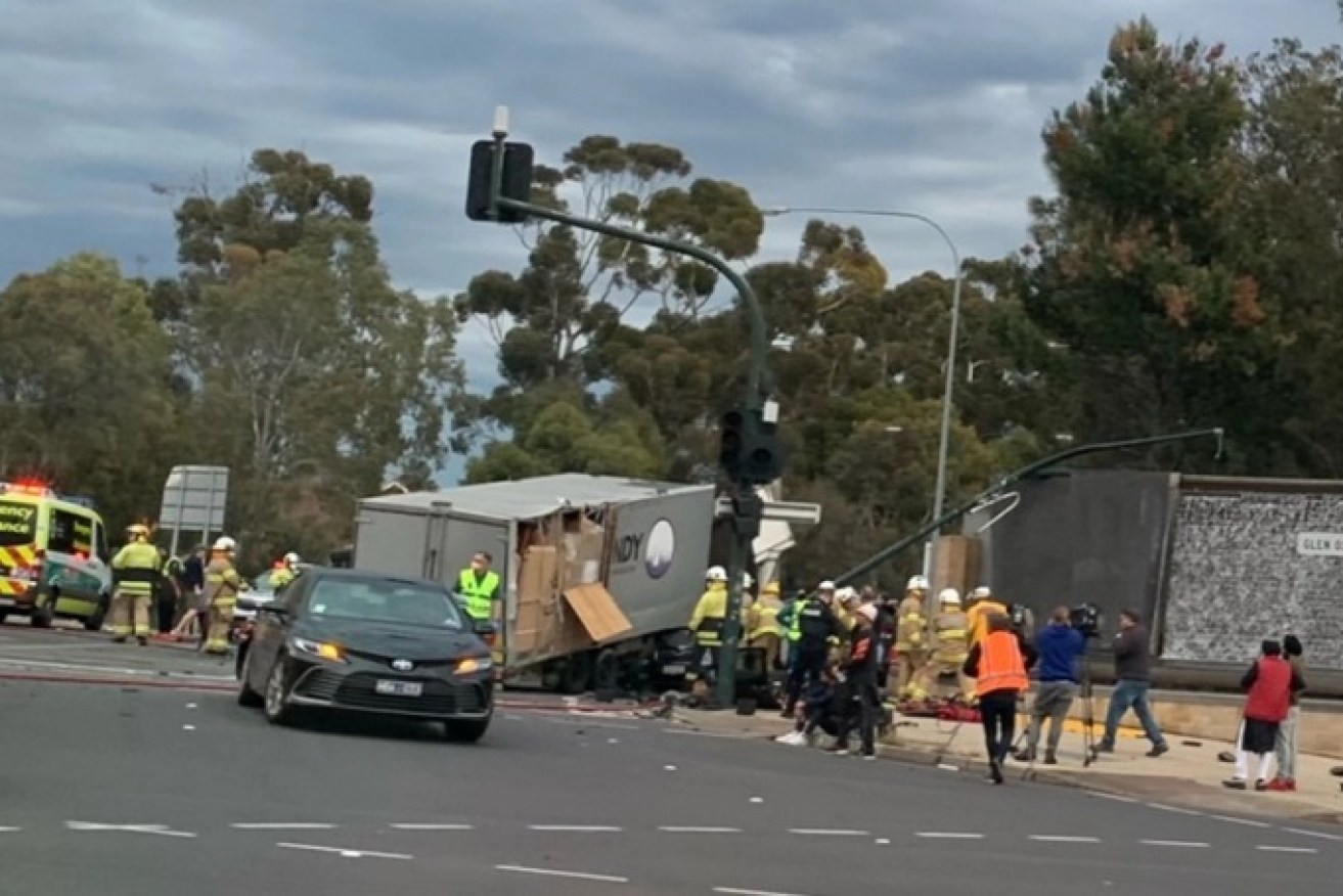The scene at the bottom of the freeway after a truck crash which injured nine people on Sunday, July 24. Photo: Rebekah Clarkson