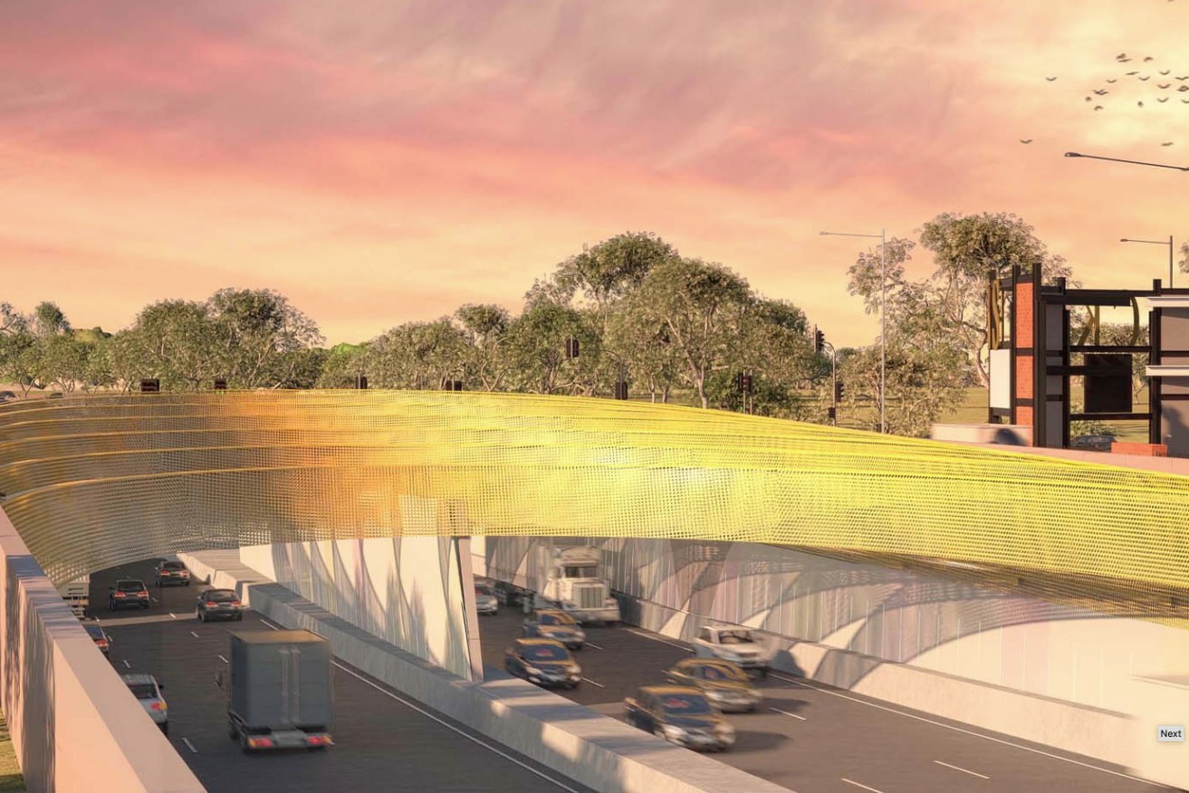 Paved in gold? An artist's impression of the northern portal to the Torrens to Darlington upgrade of South Road. Image: State Government
