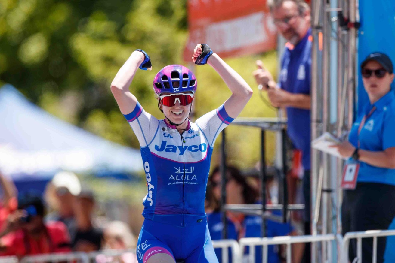 Alex Manly takes the victory in Uraidla today.  Photo: AAP/Matt Turner