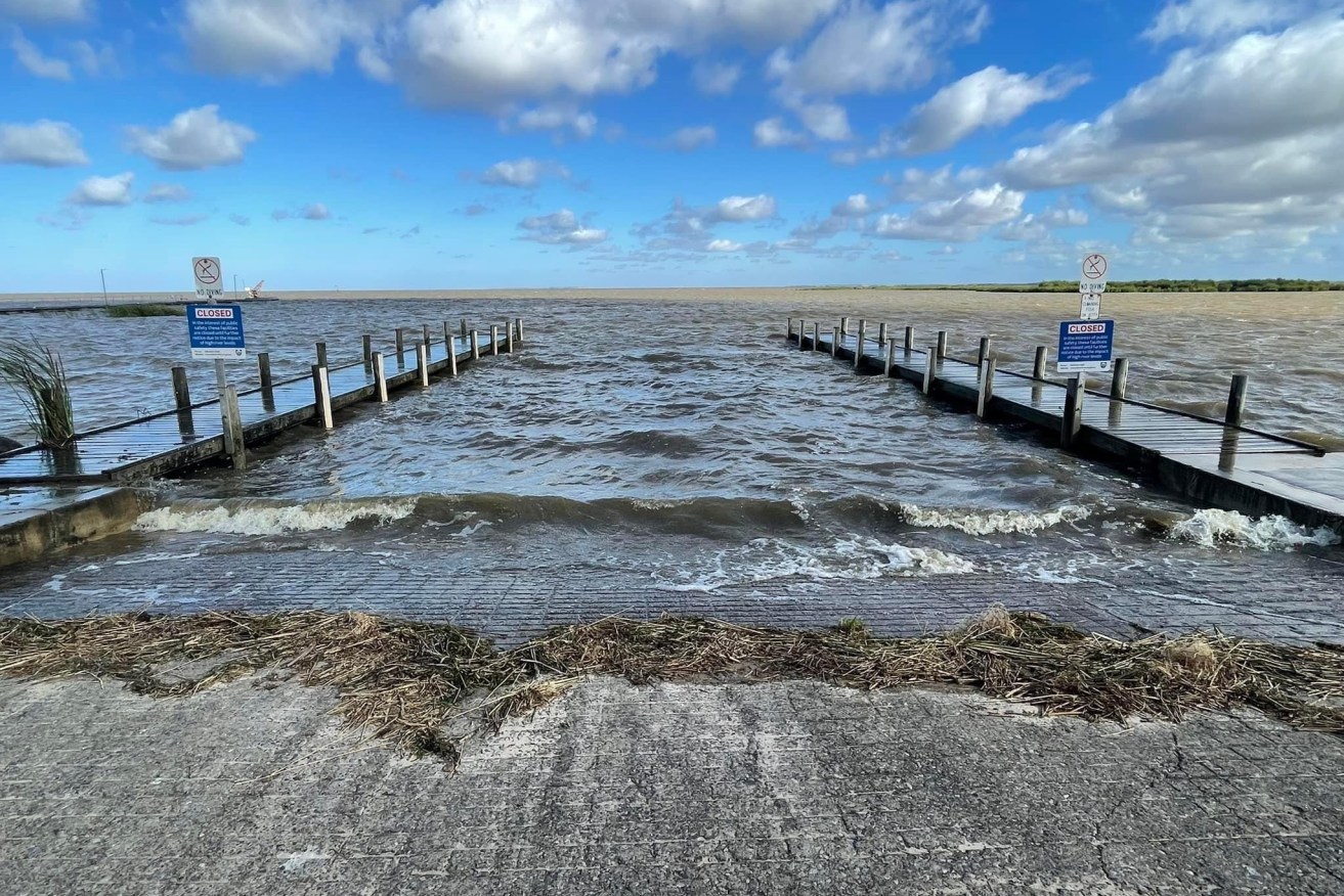 Rising waters in the Lower Lakes have closed Milang Boat Ramp and prompted flood warnings. Photo: Tanya Mikhail/Facebook