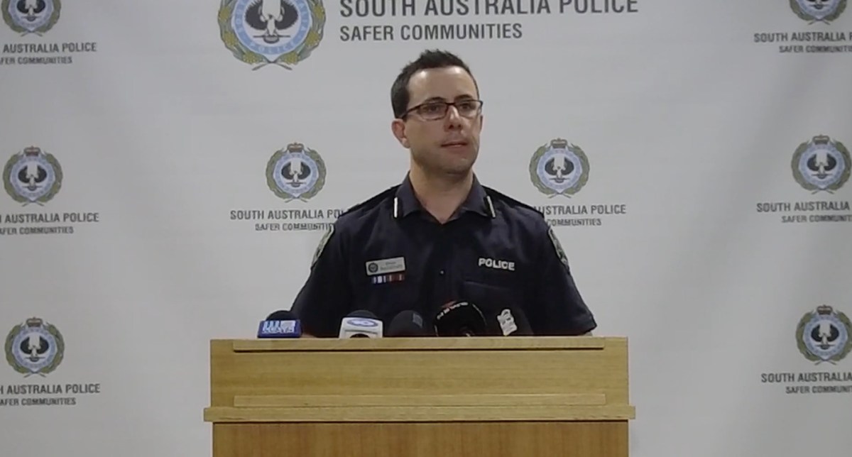 Detective Chief Inspector Baggoley addresses the media. Photo: Supplied/SA Police