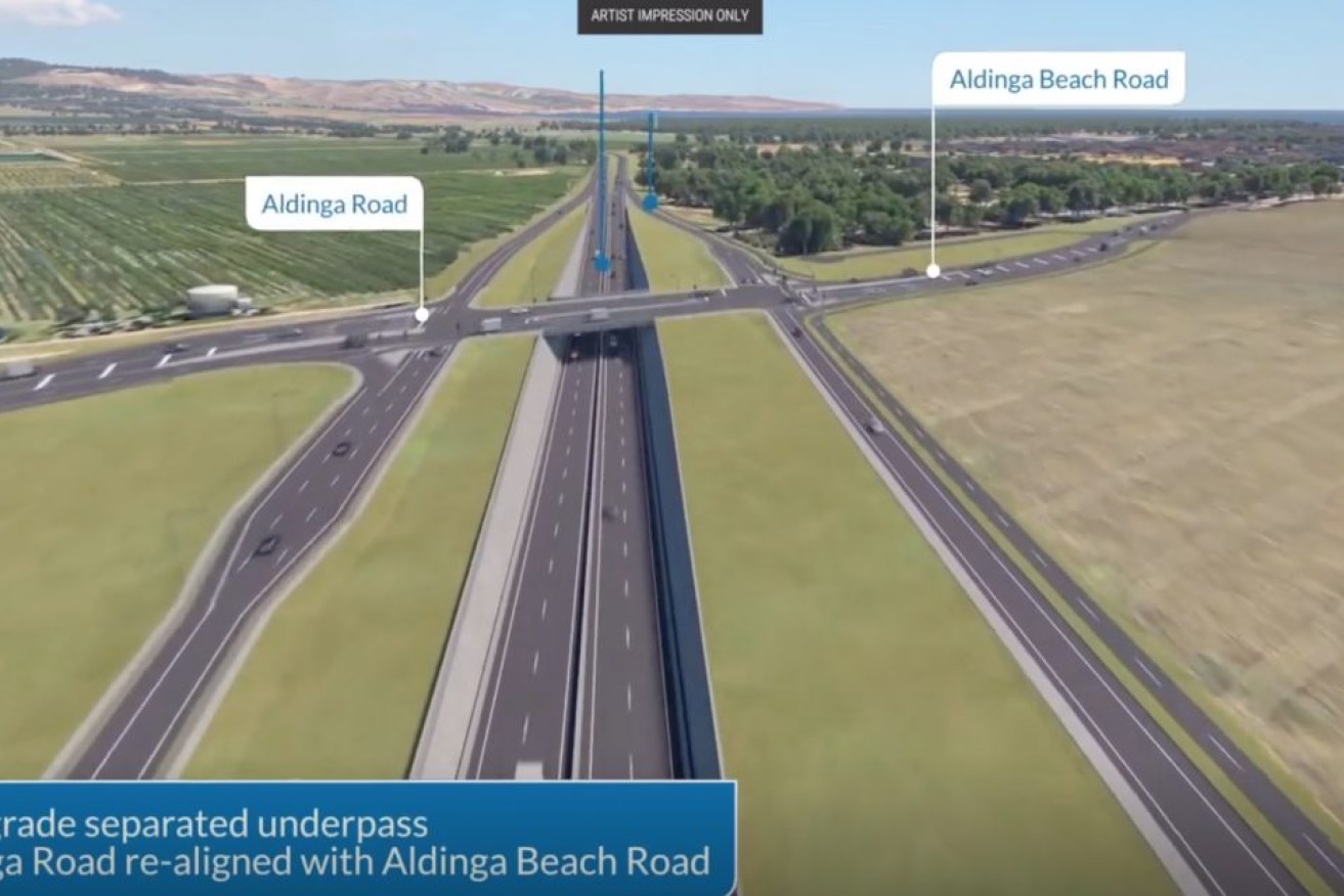 A concept image for the proposed realignment of Aldinga and Aldinga Beach Road. Image: SA Government