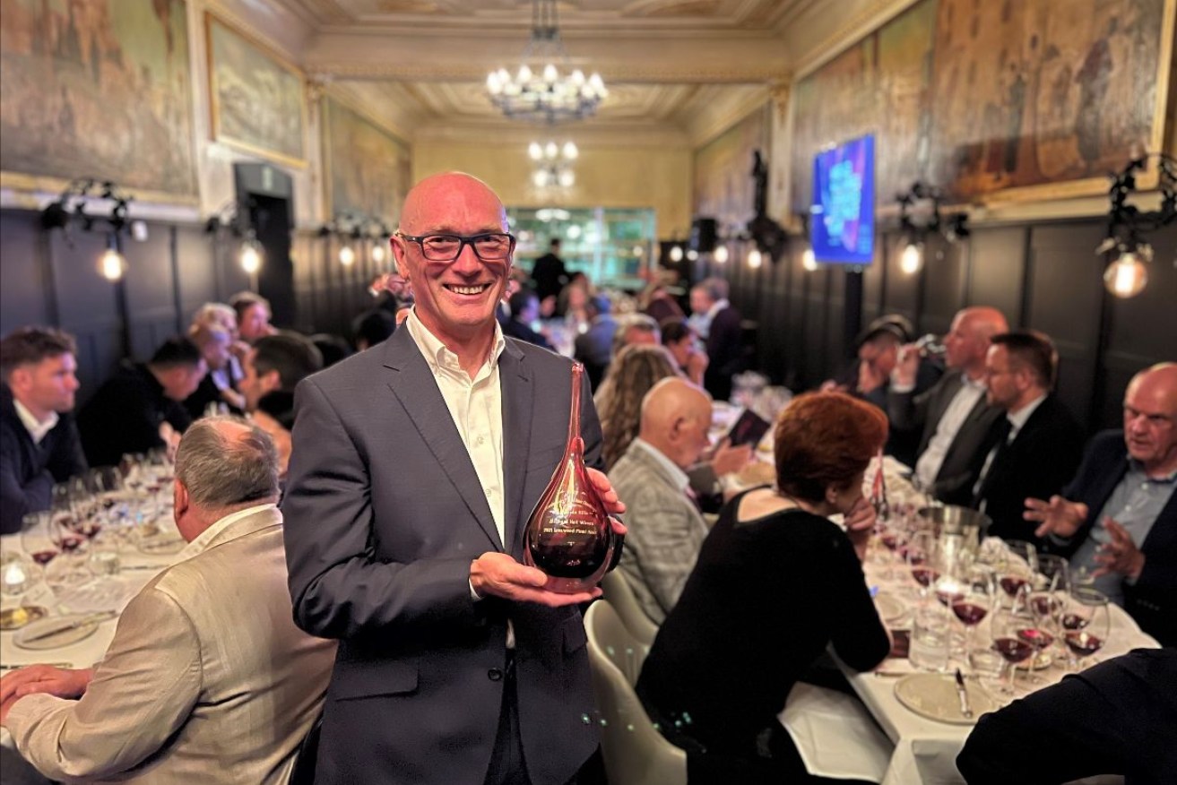 South Australian winemaker Michael Hall with his trophy at the Australian Pinot Noir Challenge in 2022. The Adelaide Hills Wine Region has been invited to participate in the 2023 Pinot Noir Celebration in Victoria. Photo: supplied