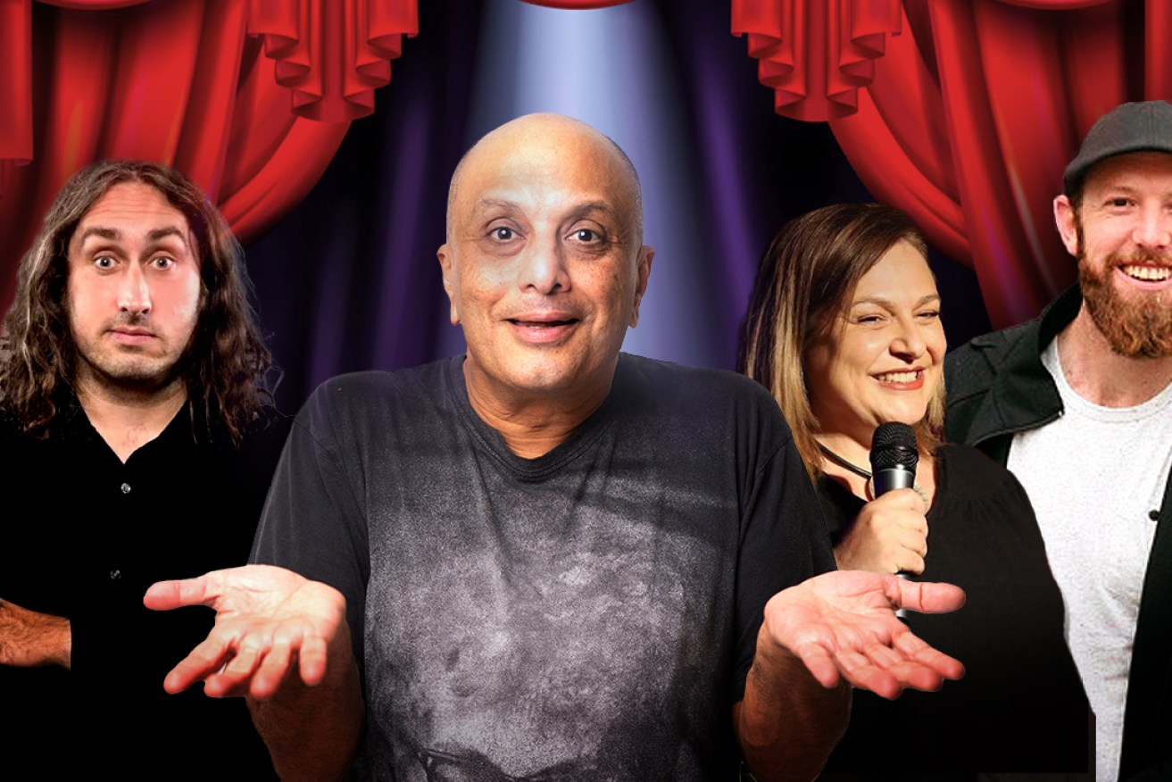 Comedians Ross Noble, Akmal Saleh and Vida Slayman, and Adelaide Comedy co-founder Craig Egan. Digital artwork: Tom Aldahn