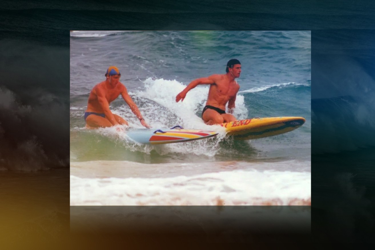 Dwayne Thuys (right) and Trevor Hendy off Wanda Beach, NSW, in 1988. Photo supplied.