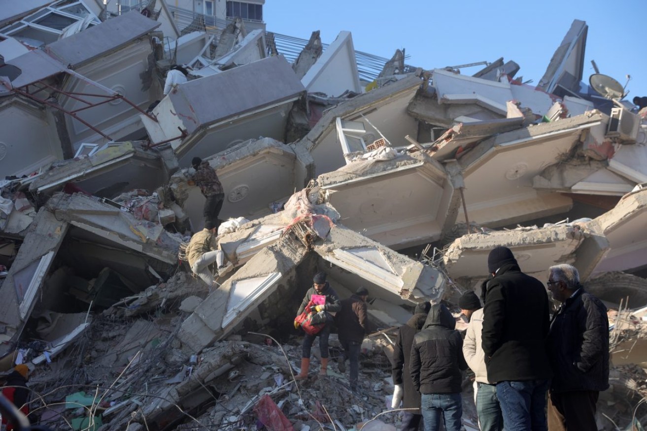 A collapsed building in Kahramanmaras, southeastern Turkey. Photo: EPA/ABIR SULTAN