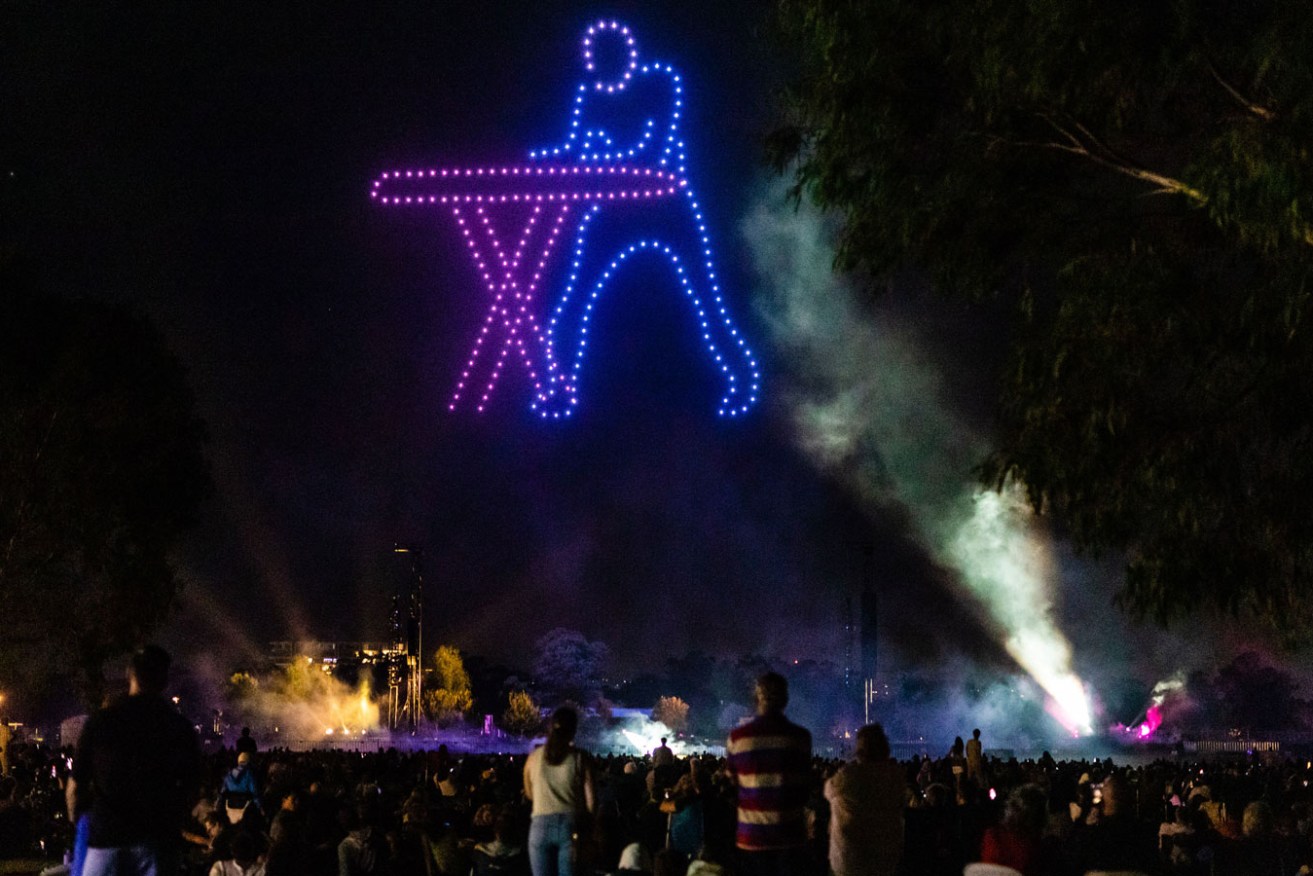 Audiences look skyward for the multi-sensory light, sound and drone spectacular 'Electric Skies'. Photo: Helen Page / Adelaide Fringe