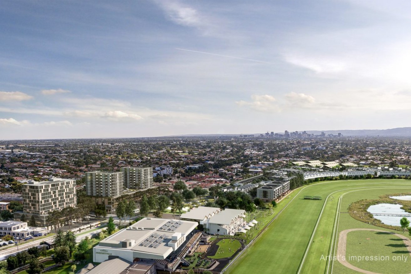 Artist's impressions released today of the $350m Morphettville Racecourse precinct redevelopment. Image: supplied