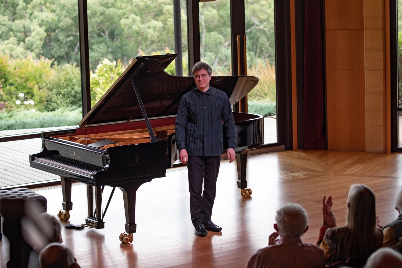 Paul Lewis alongside UKARIA Cultural Centre's new Steinway Grand after his performance of 'Schubert: the complete sonatas'. Photo: Dylan Henderson