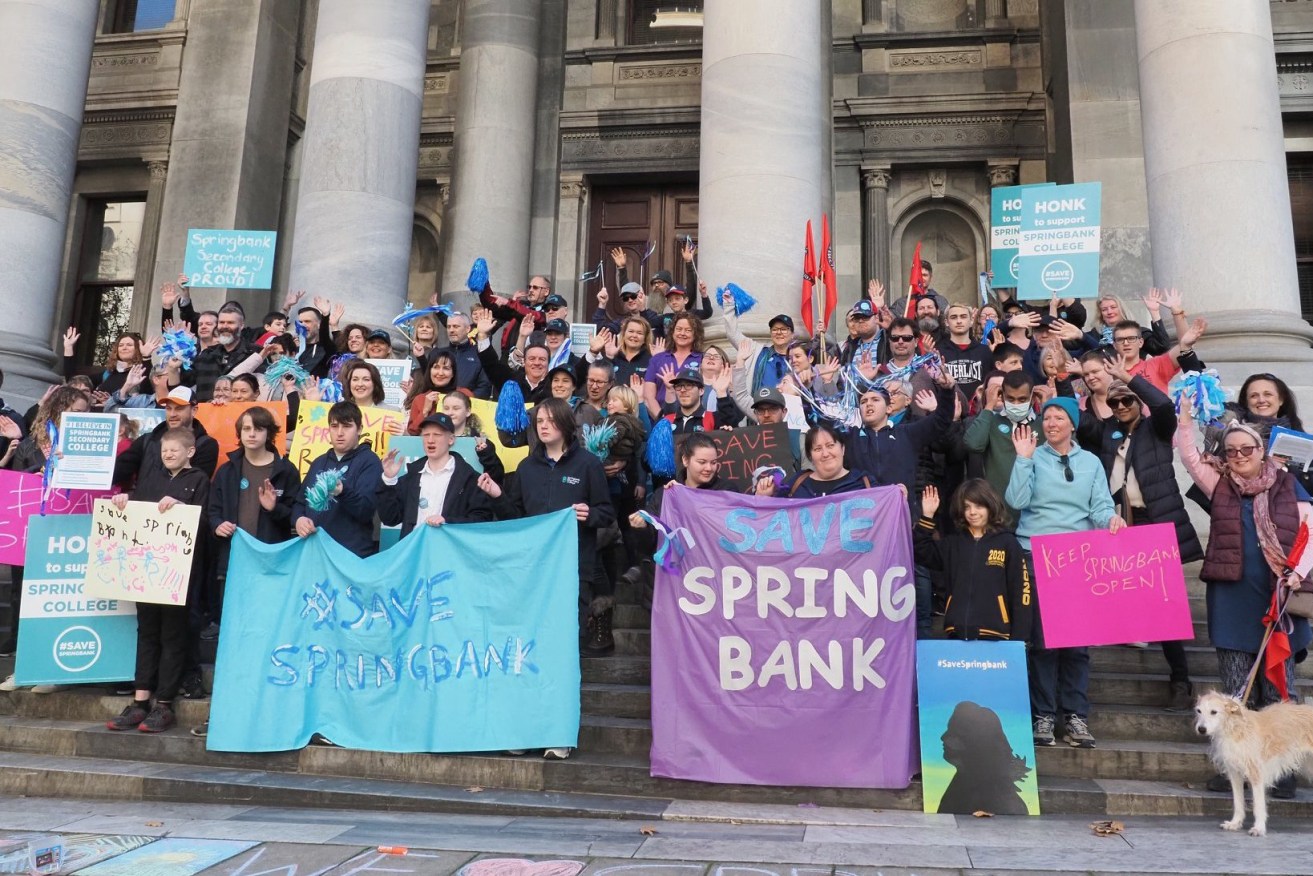 Supporters of Springbank Secondary College rally to keep the school open in 2020. Photo: Facebook