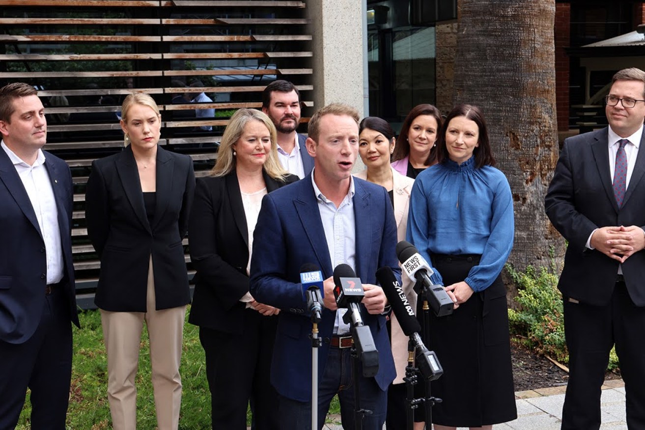 Opposition Leader David Speirs with members of his shadow cabinet. Photo: Tony Lewis/InDaily