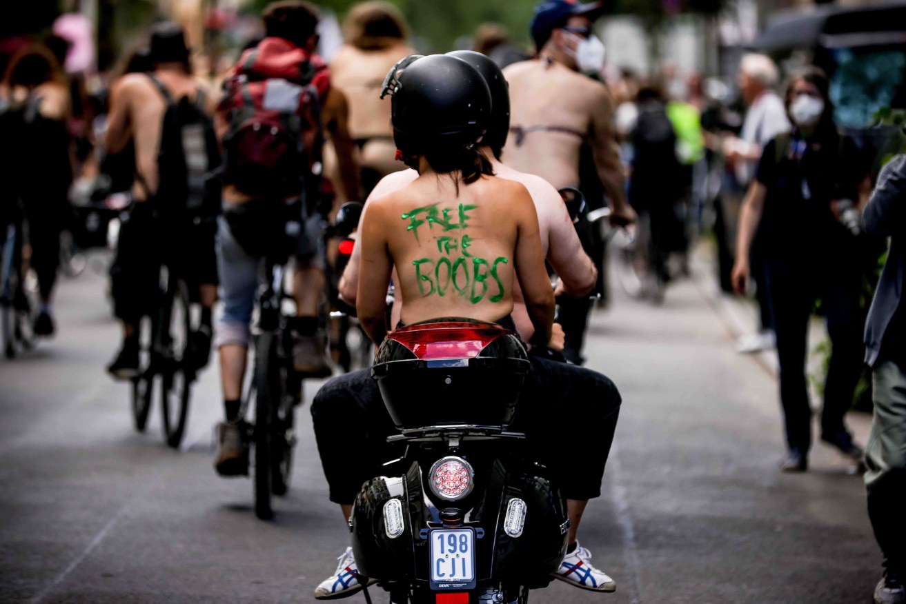 A 'free the nipple' protest in Berlin. Photo: EPA/Filip Singer