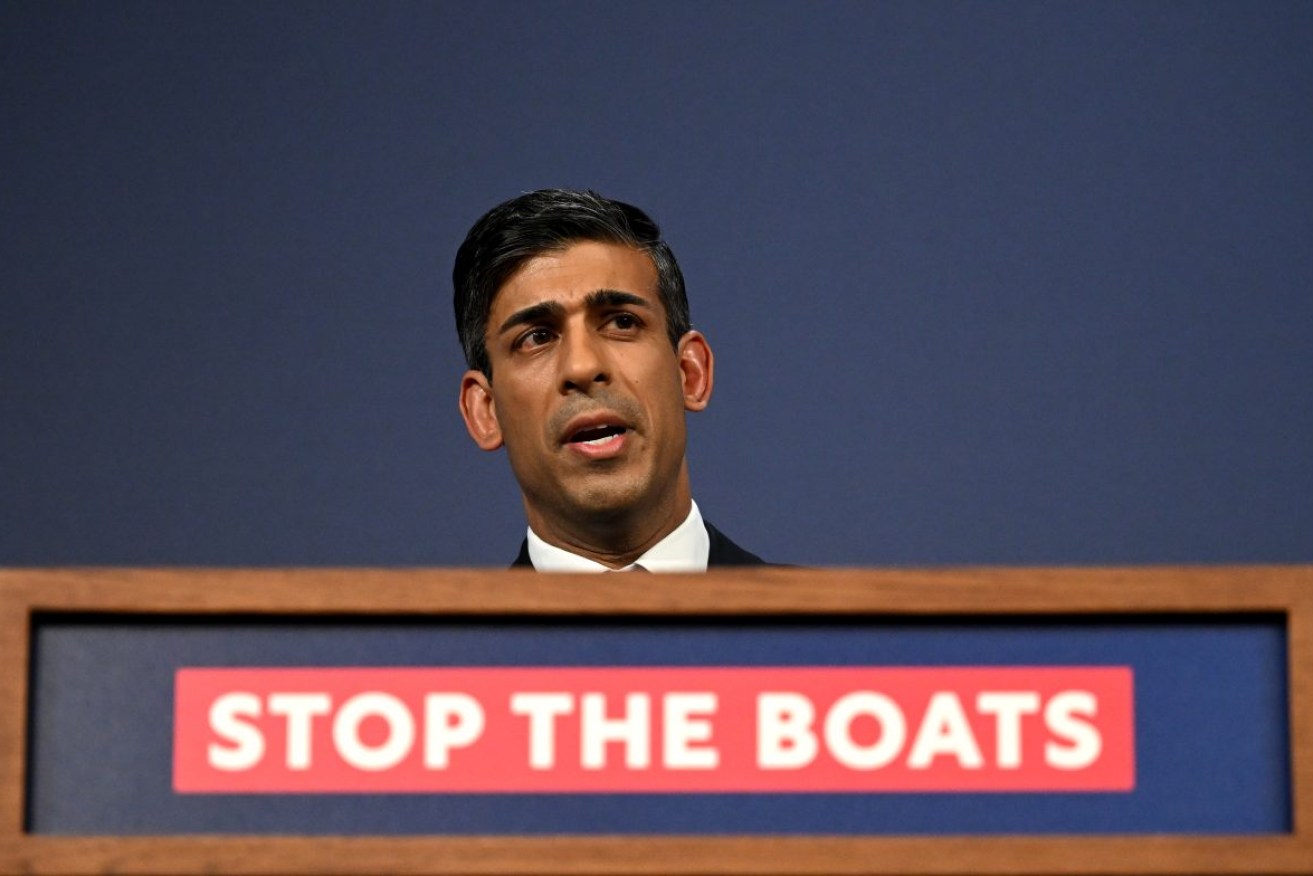 Prime Minister Rishi Sunak unveils the UK Government's new asylum seeker policy. Photo: Leon Neal/PA Wire