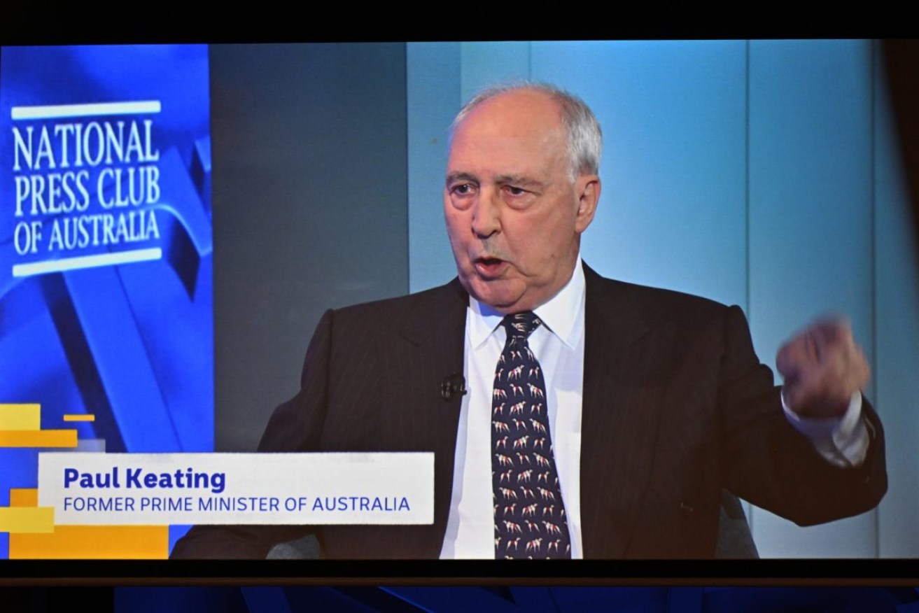 Former PM Paul Keating addresses the National Press Club about the AUKUS deal on Wednesday. Photo: AAP/Mick Tsikas
