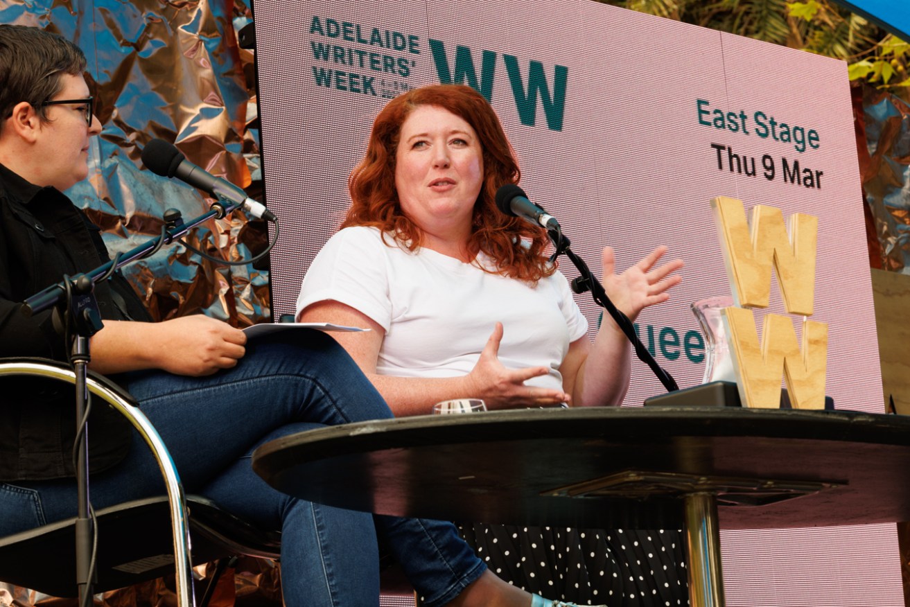 Australian thriller writer Jane Harper (right) speaks with  Beejay Silcox at Adelaide Writers' Week session 'The Aussie Queen of Noir'. Photo: Tony Lewis