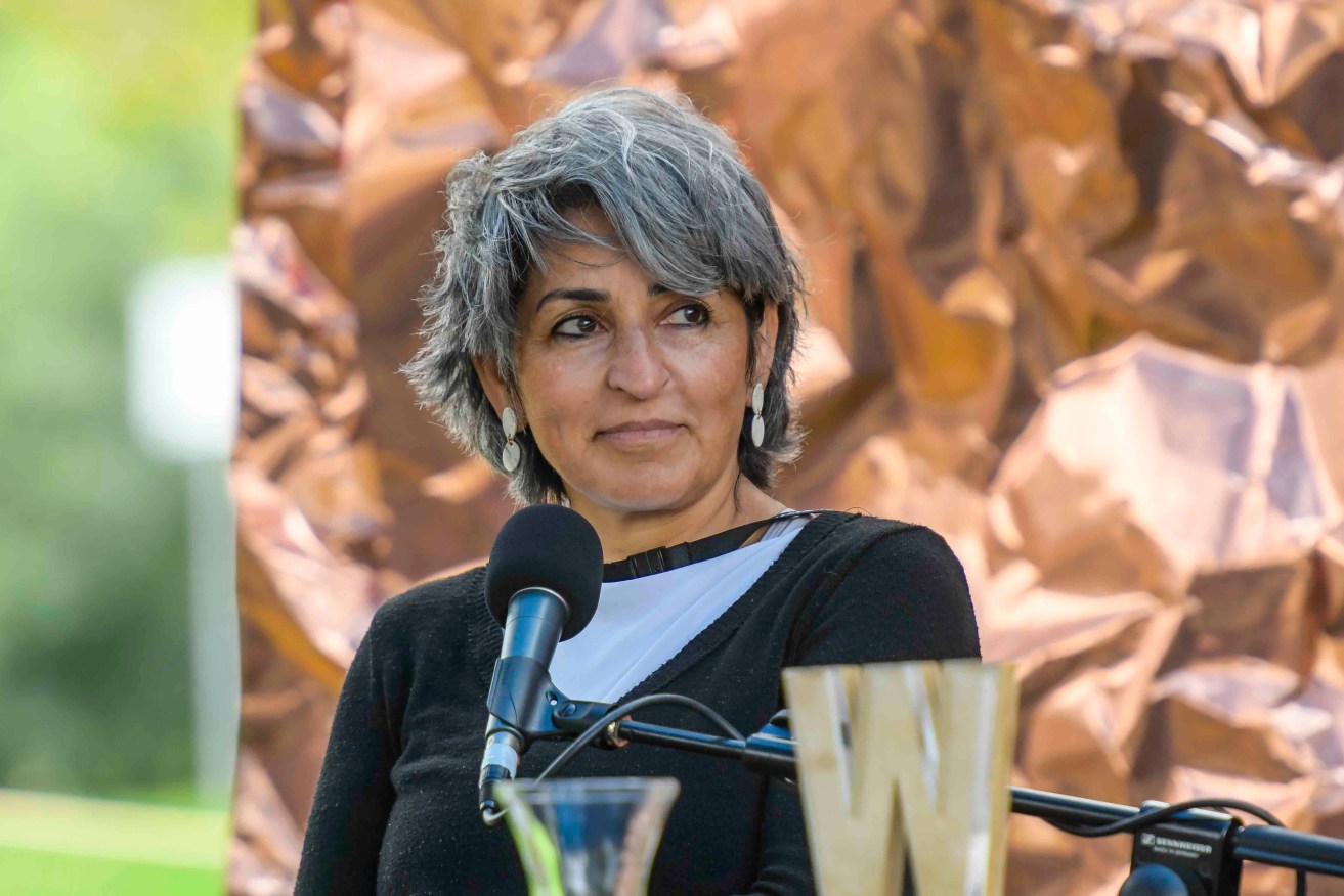 Susan Abulhawa directly addressed the concerns of a protester at Adelaide Writers' Week yesterday. Photo: Roy VanDerVegt / Supplied