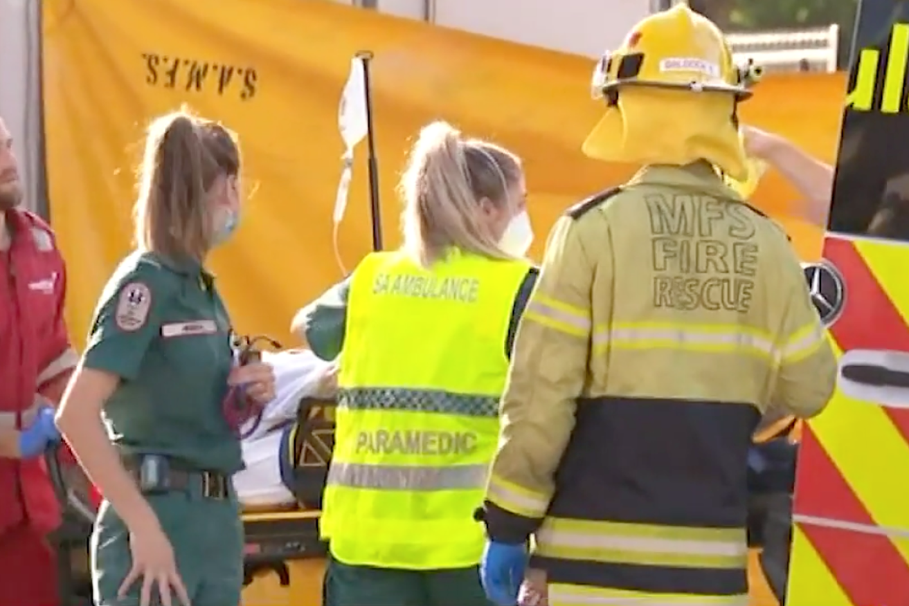 Paramedics at the scene outside Marryatville High School this morning. Photo: Ten News First