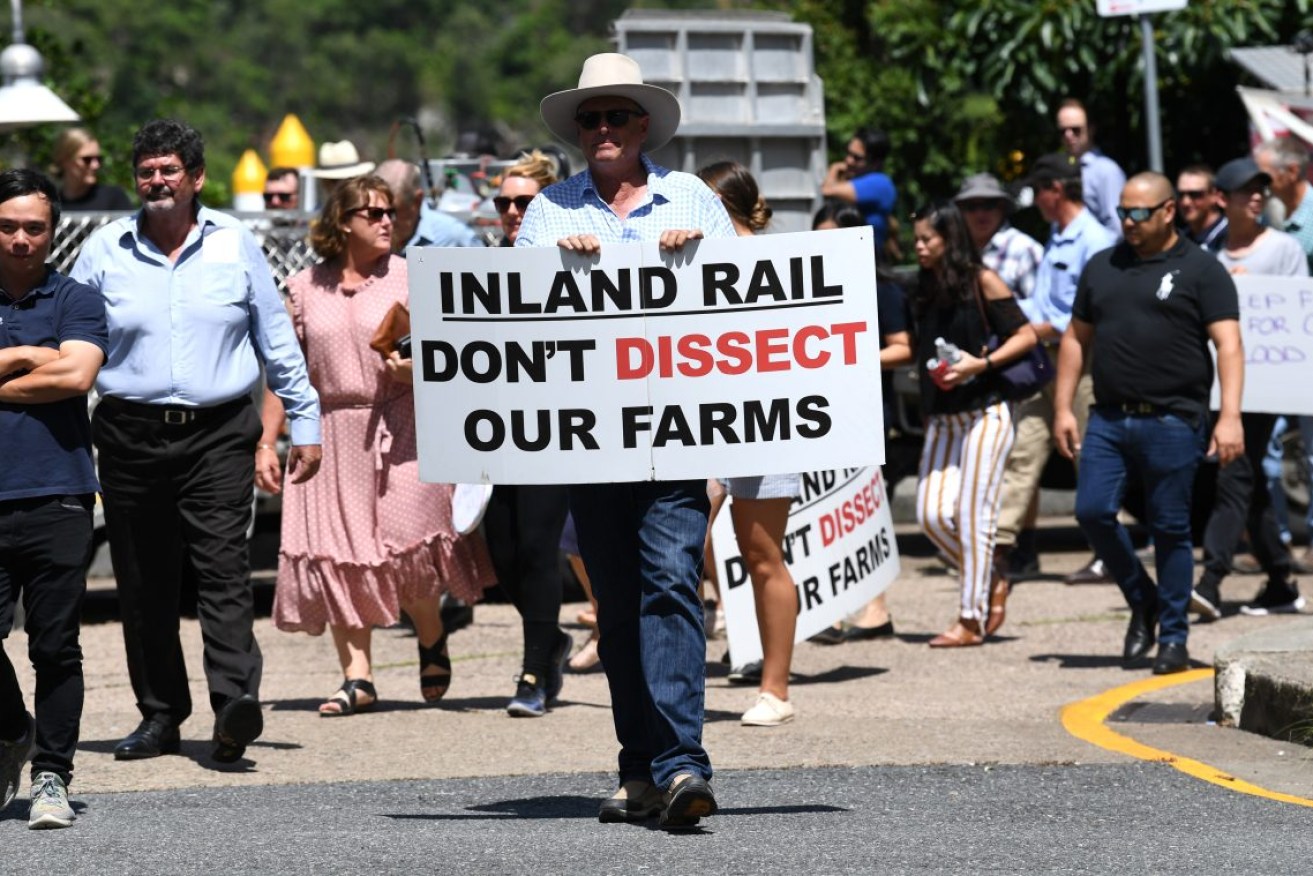 Farmers and rural residents have protested plans for the Inland Rail route near them. Photo: AAP/Dan Peled
