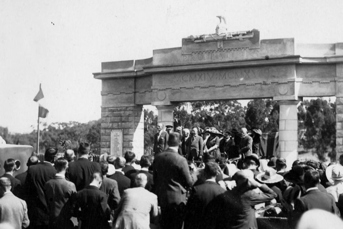 The opening ceremony for the war memorial arch at Clare, South Australia in 1922. Photo: State Library of South Australia, PRG 280/1/30/100