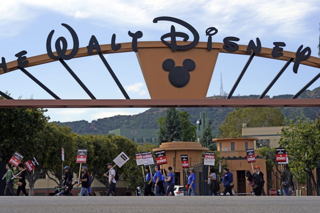 Strikng Writers Guild of America outside Disney Studios. Photo: AP/Marcio Jose Sanchez)