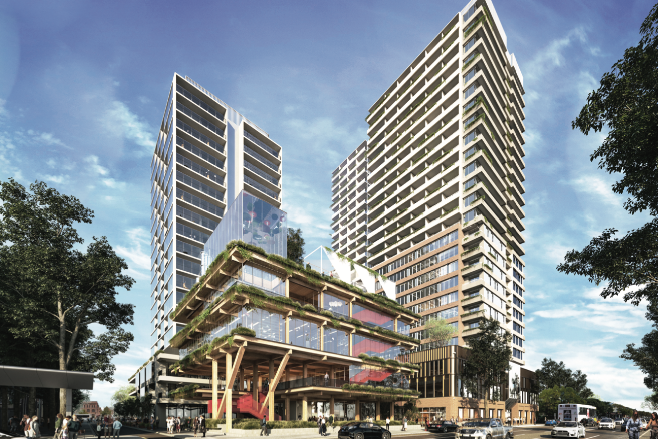 A photo of the twin tower development planned for the old Franklin St bus station. Image: Renewal SA/supplied