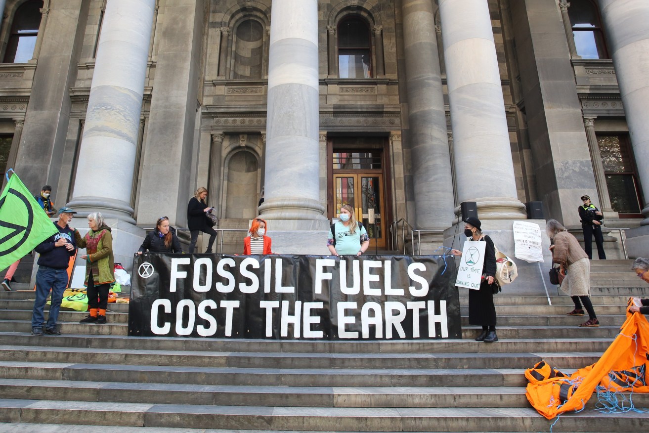 Protestors on the steps of Parliament House yesterday. Photo: Brett Hartwig/InDaily