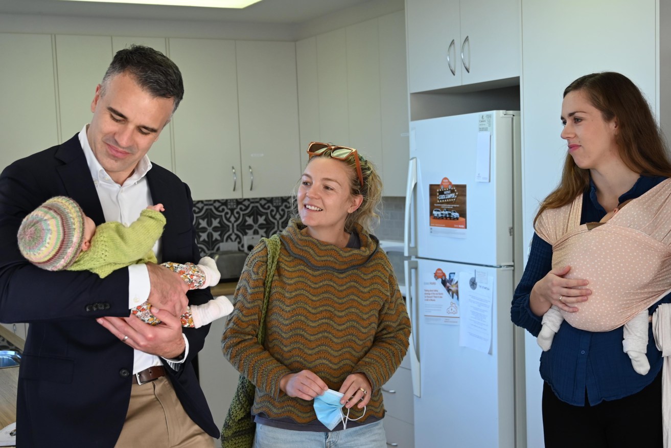 Premier Peter Malinauskas meeting baby Daisy at Kangaroo Island Hospital last week where birthing services have resumed. Photo: Belinda Willis/InDaily