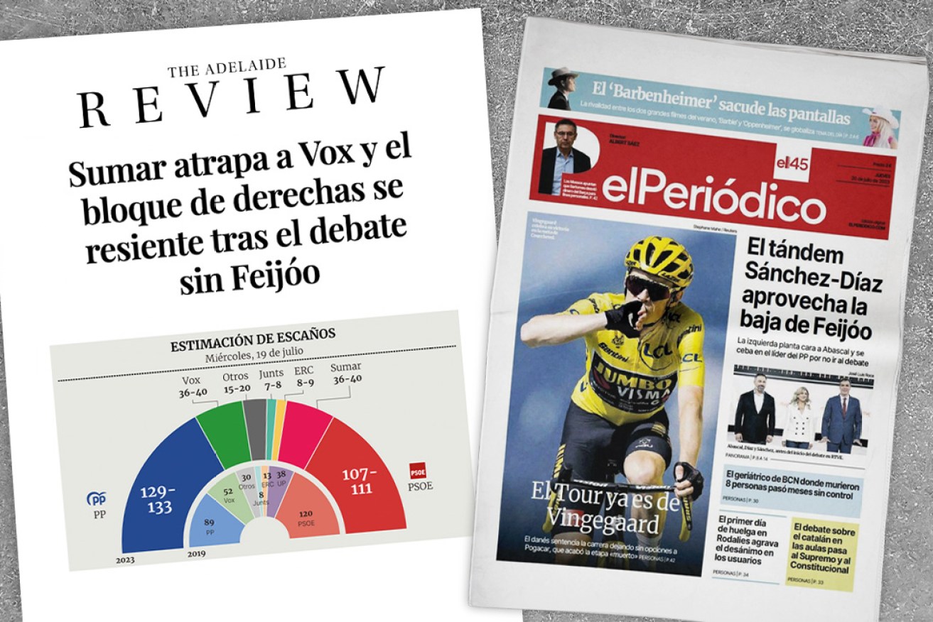 Spanish polling data on The Adelaide Review's website, published by Barcelona newspaper El Periodico.