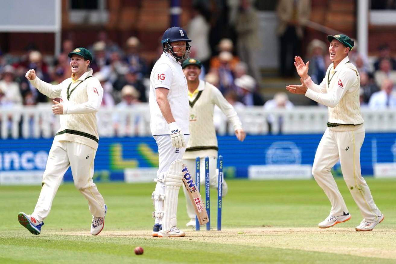 Australia's stumping of England's Jonny Bairstow prompted angry Lord's members to confront players. Photo: Mike Egerton/PA Wire. 