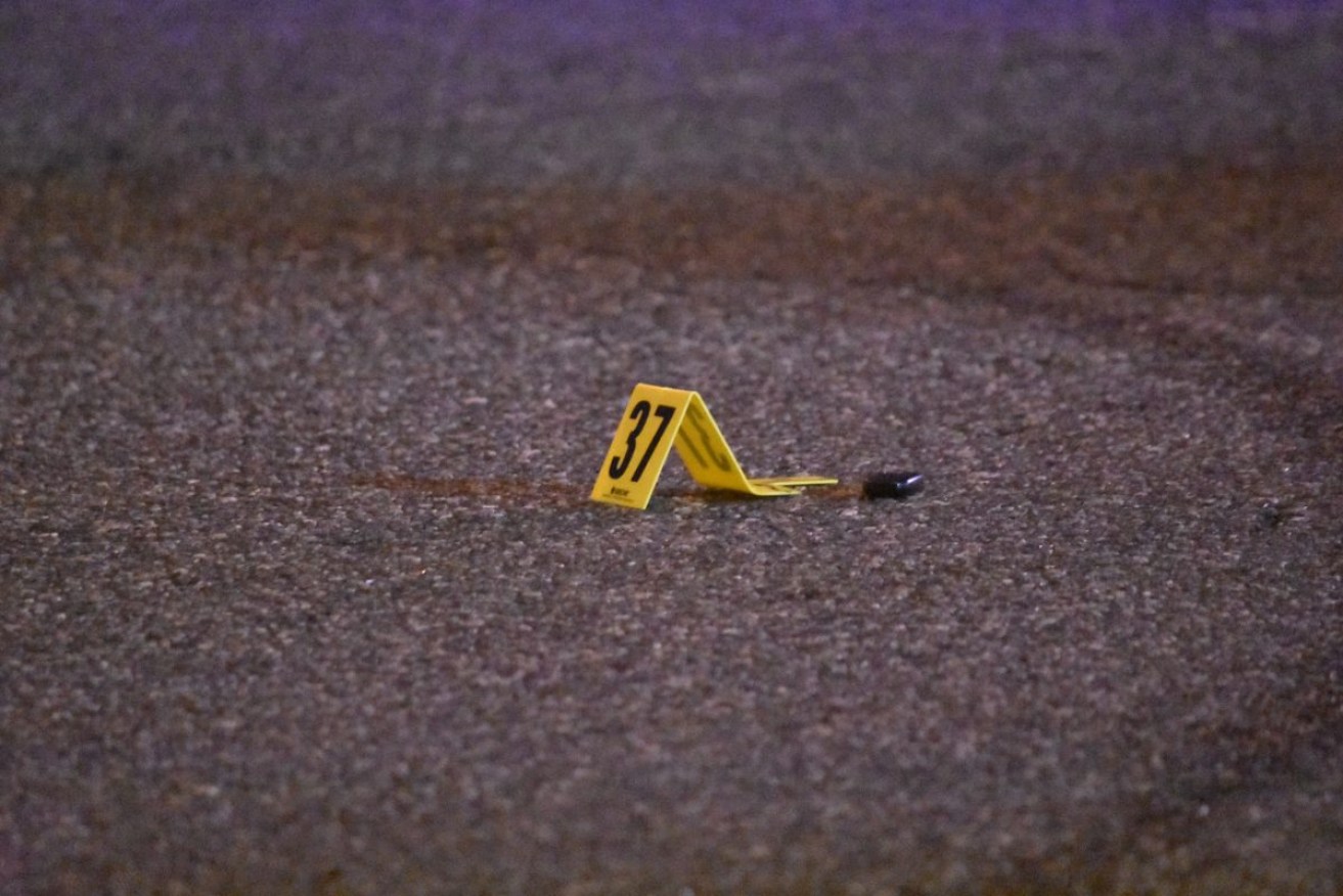 A bullet casing at the scene of a shooting in New Jersey. Five people were shot. Photo: Kyle Mazza / SOPA Images/Sipa USA