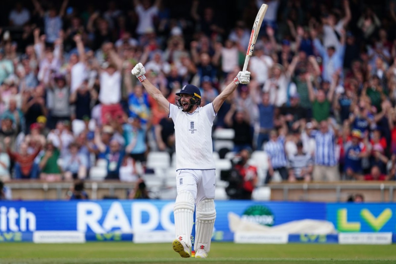 England's Chris Woakes celebrates the third Test win. Photo: Mike Egerton/PA Wire