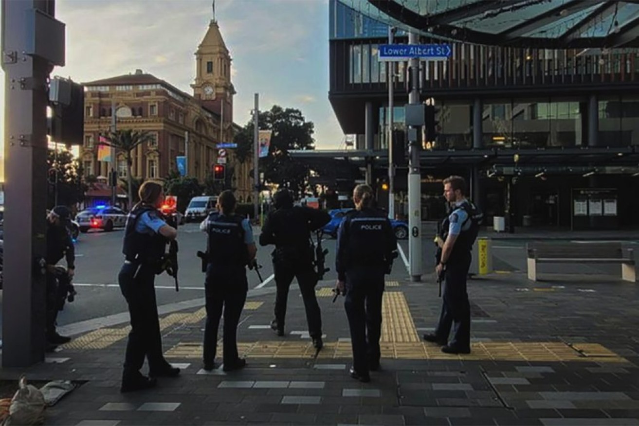 Auckland police respond to the shooting in the city's CBD. Photo: AAP