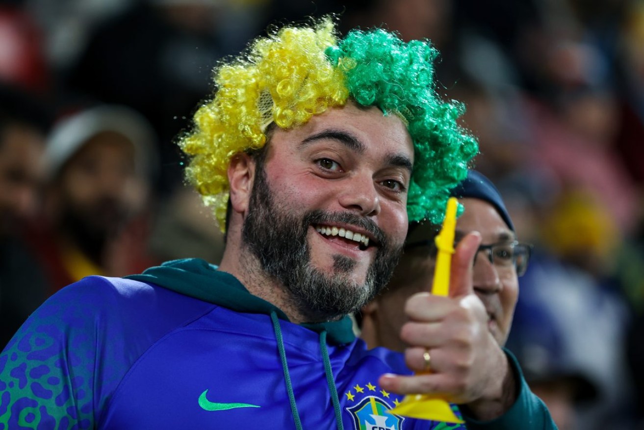 A Brazil supporter at the Women's World Cup game between Brazil and Panama at Hindmarsh Stadium. Photo: AAP/Matt Turner