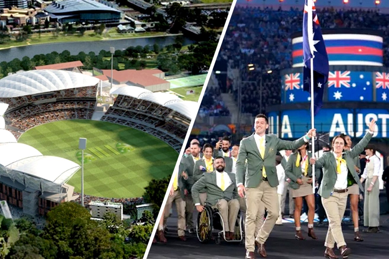 Adelaide Oval was once pitched as the centrepiece of a 2026 Commonwealth Games  in Adelaide - but successive South Australian governments have now refused to launch a bid. Left photo: supplied; right photo: Davies/PA Wire.