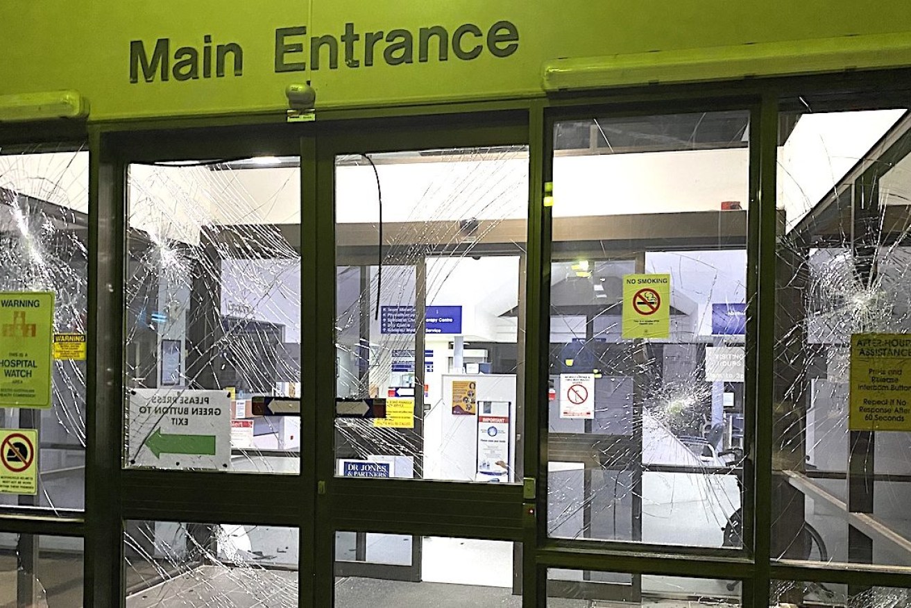 Glass smashed in a violent incident at Wallaroo Hospital in February. Photo: ANMF