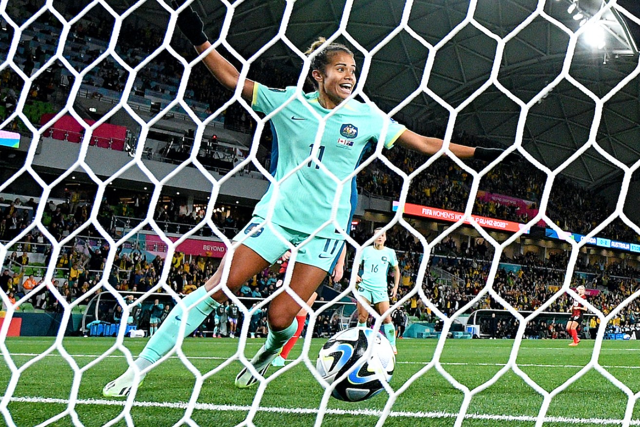 Mary Fowler of Australia after scoring a goal during the FIFA Women's World Cup 2023 soccer match between Canada and Australia in Melbourne. Photo: AAP/James Ross