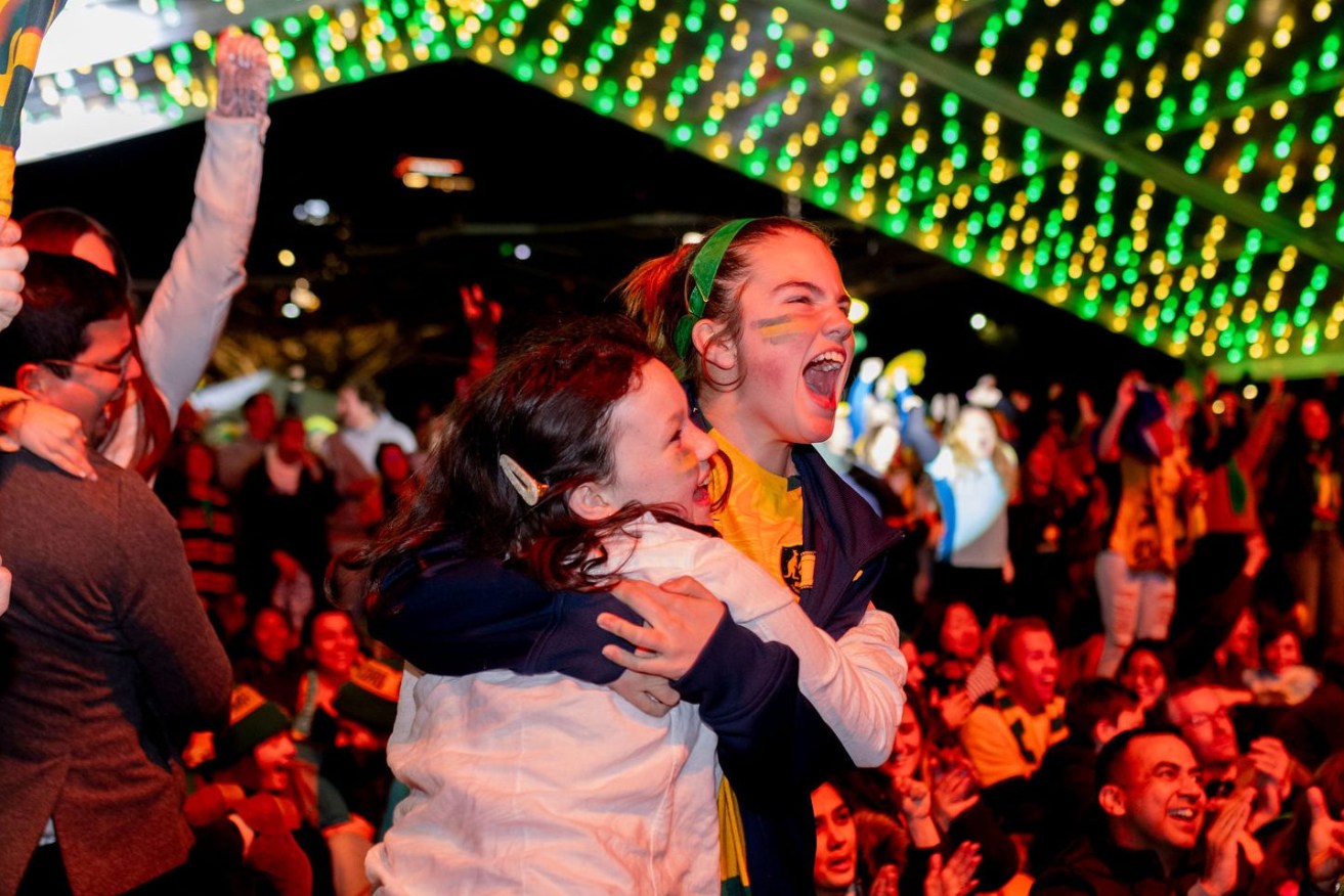 Adelaide crowds erupt at the Women's World Cup festival plaza fan site last night. Photo: South Australian Tourism Commission
