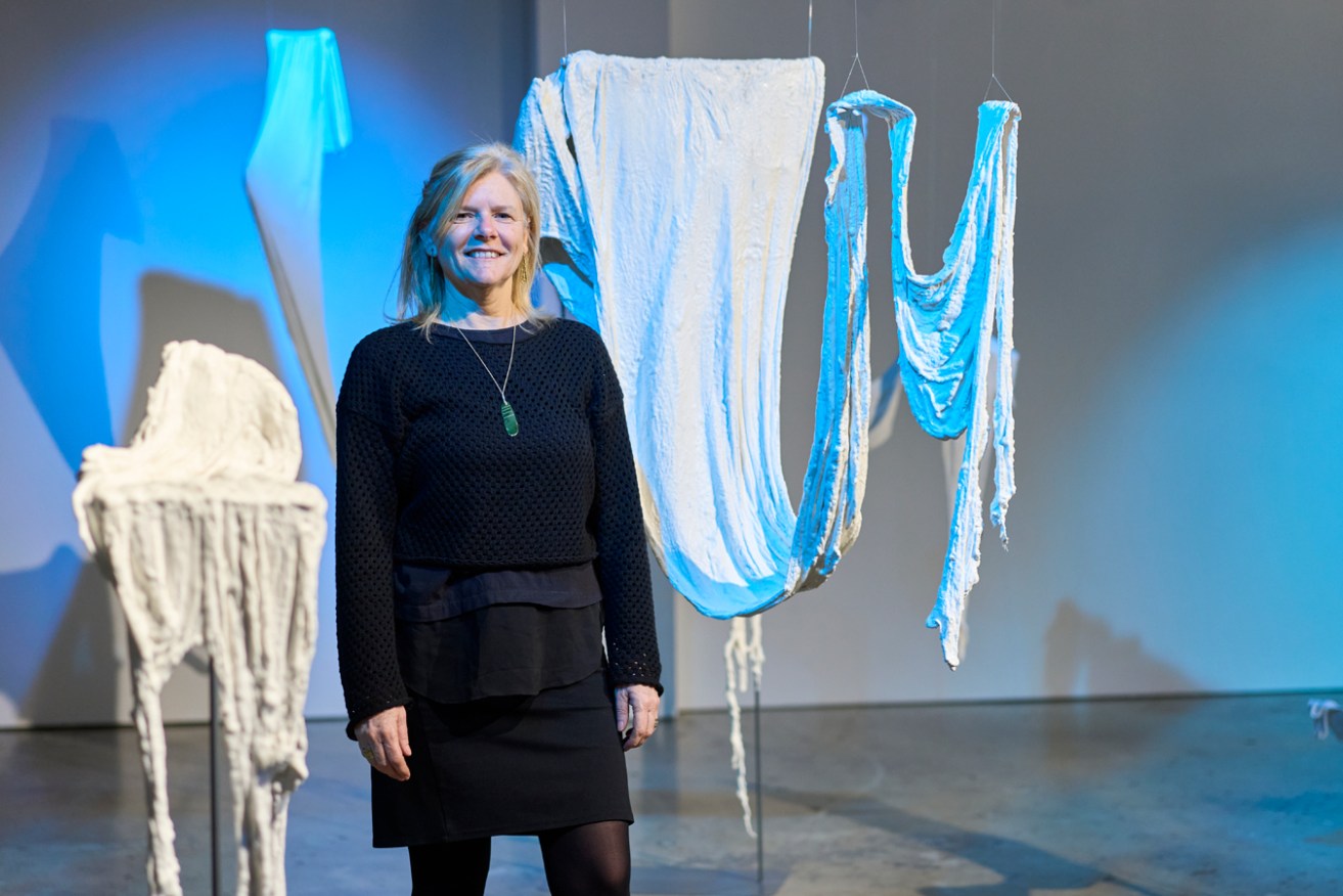 Gail Hocking with her installation 'At the edge of memory', in her SALA exhibition 'Between Us' at Praxis Artspace. Photo: Sam Roberts / supplied