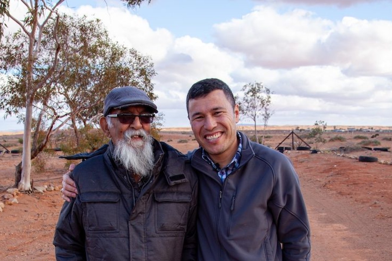 Muzafar Ali (right) and cameleer descendant Frank Wilson during filming of the documentary Watandar, My Countryman. Photo: supplied