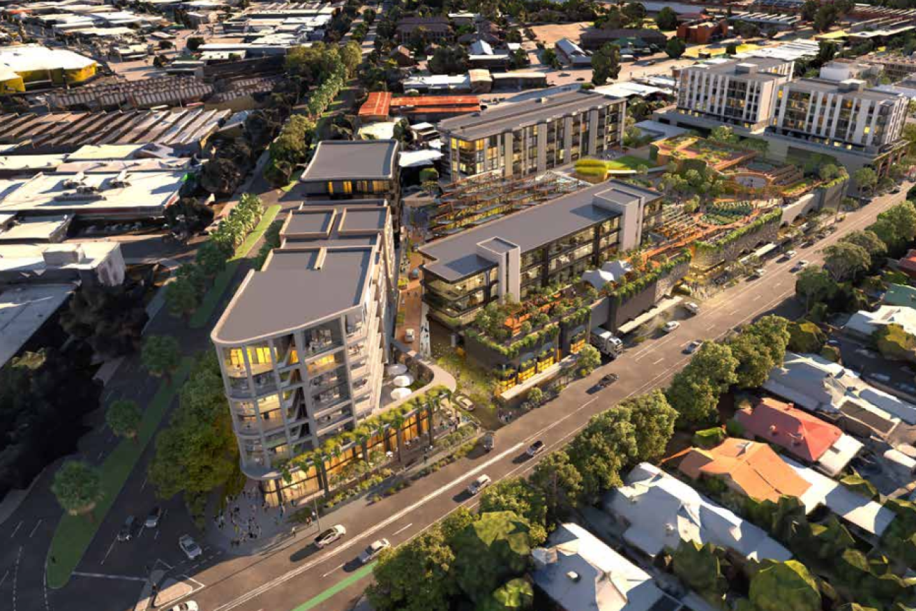 An aerial view of the proposed development at the Forestville Le Cornu site. Image: Hames Sharley/Future Urban
