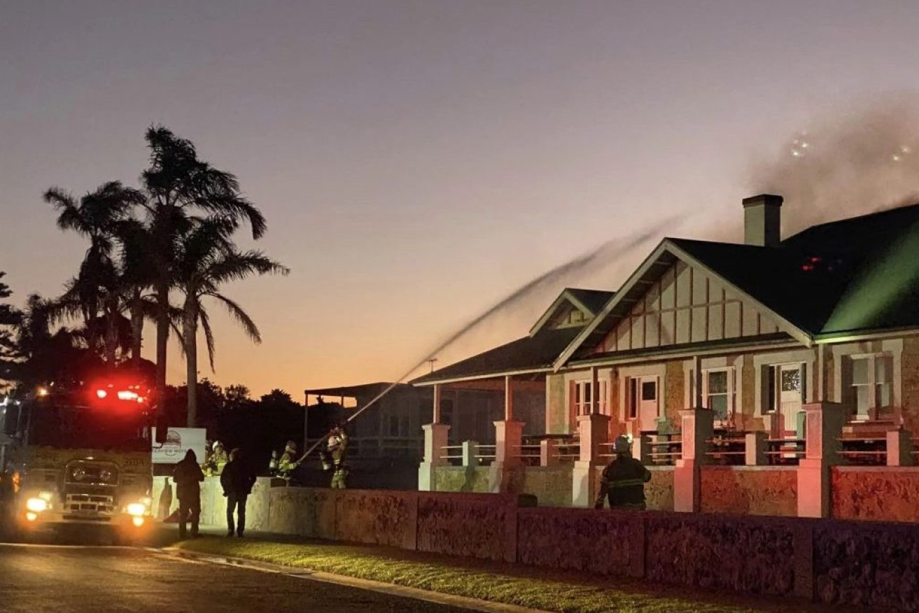 Seaview Motel Kingscote ablaze. Photo: SA Country Fire Service.