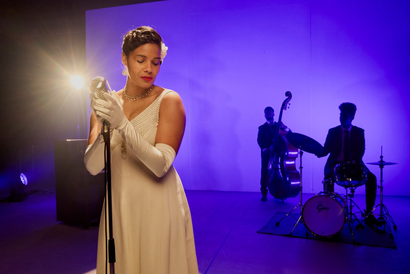Zahra Newman as Billie Holiday in 'Lady Day at Emerson’s Bar and Grill', a show loosely inspired by one of Holiday’s last performances. Photo: Matt Loxton / supplied