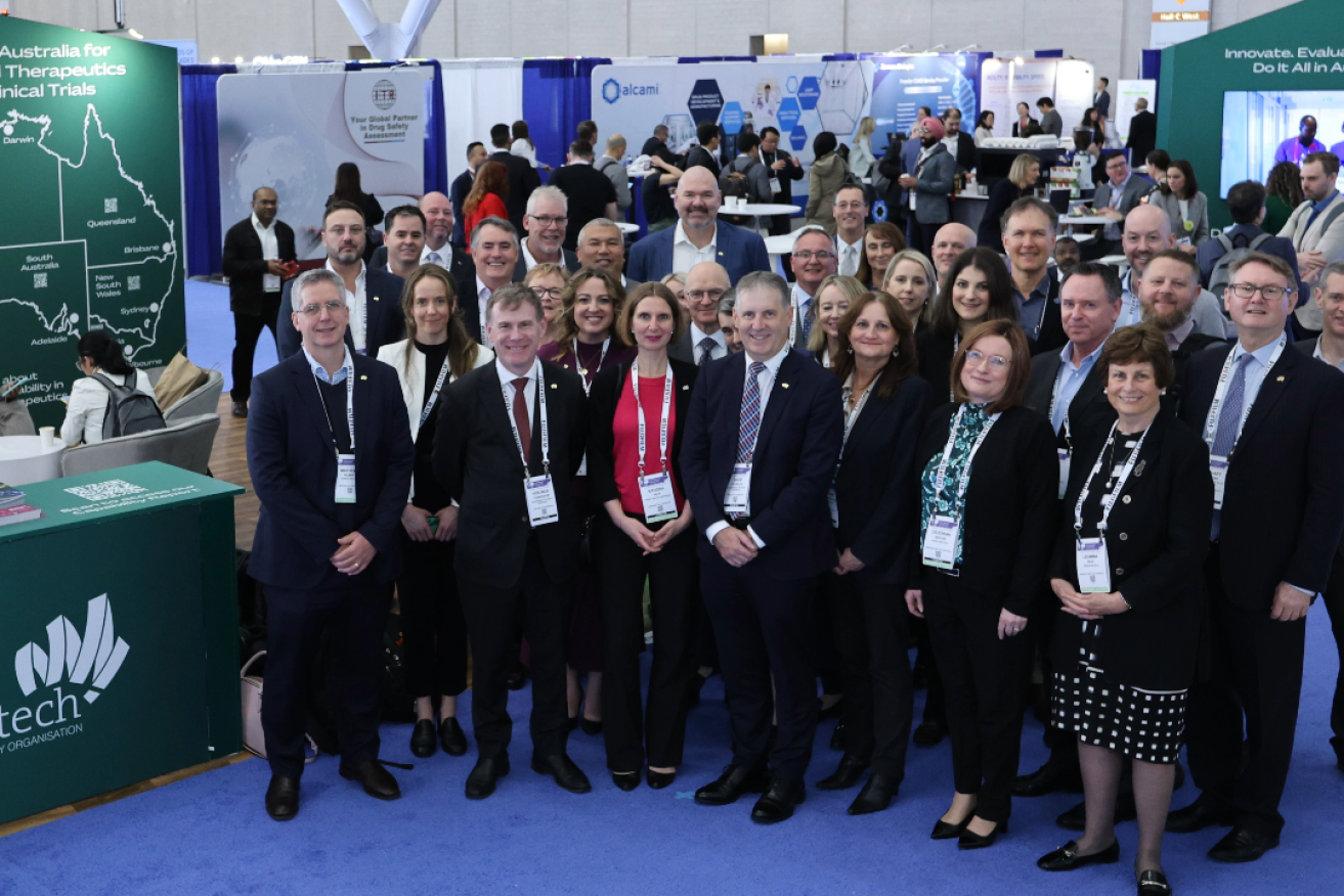 Minister Nick Champion with local delegates at the trade event in the United States. Photo: supplied. 