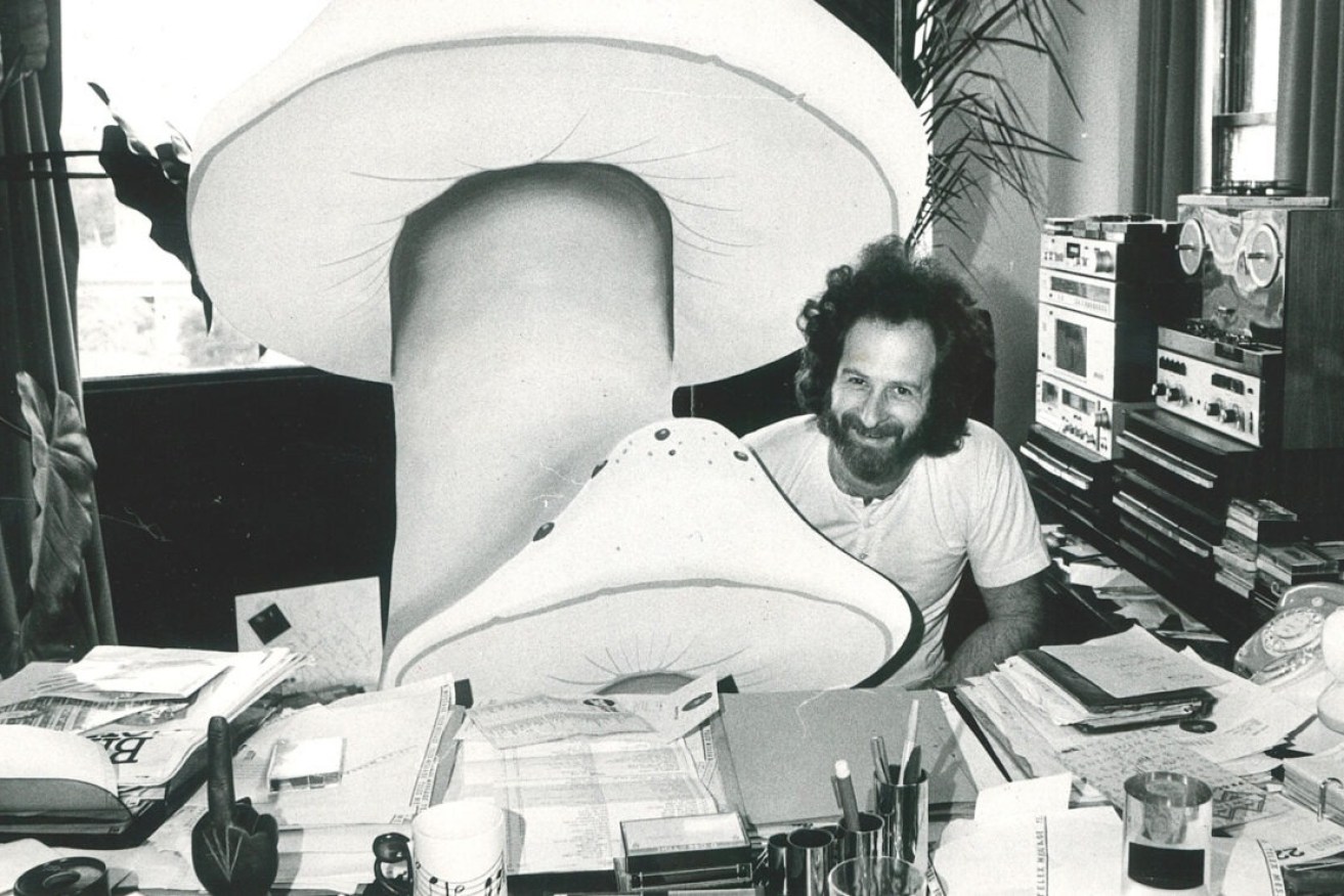 Michael Gudinski in Mushroom's Dunas Lane Offices. Photo: Mushroom Group Archives