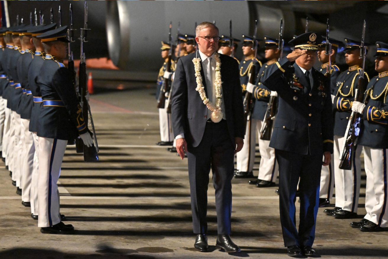 Prime Minister Anthony Albanese arrives in Manila for a state visit with Philippines President Ferdinand Marcos Jr. Photo: AAP/Mick Tsikas