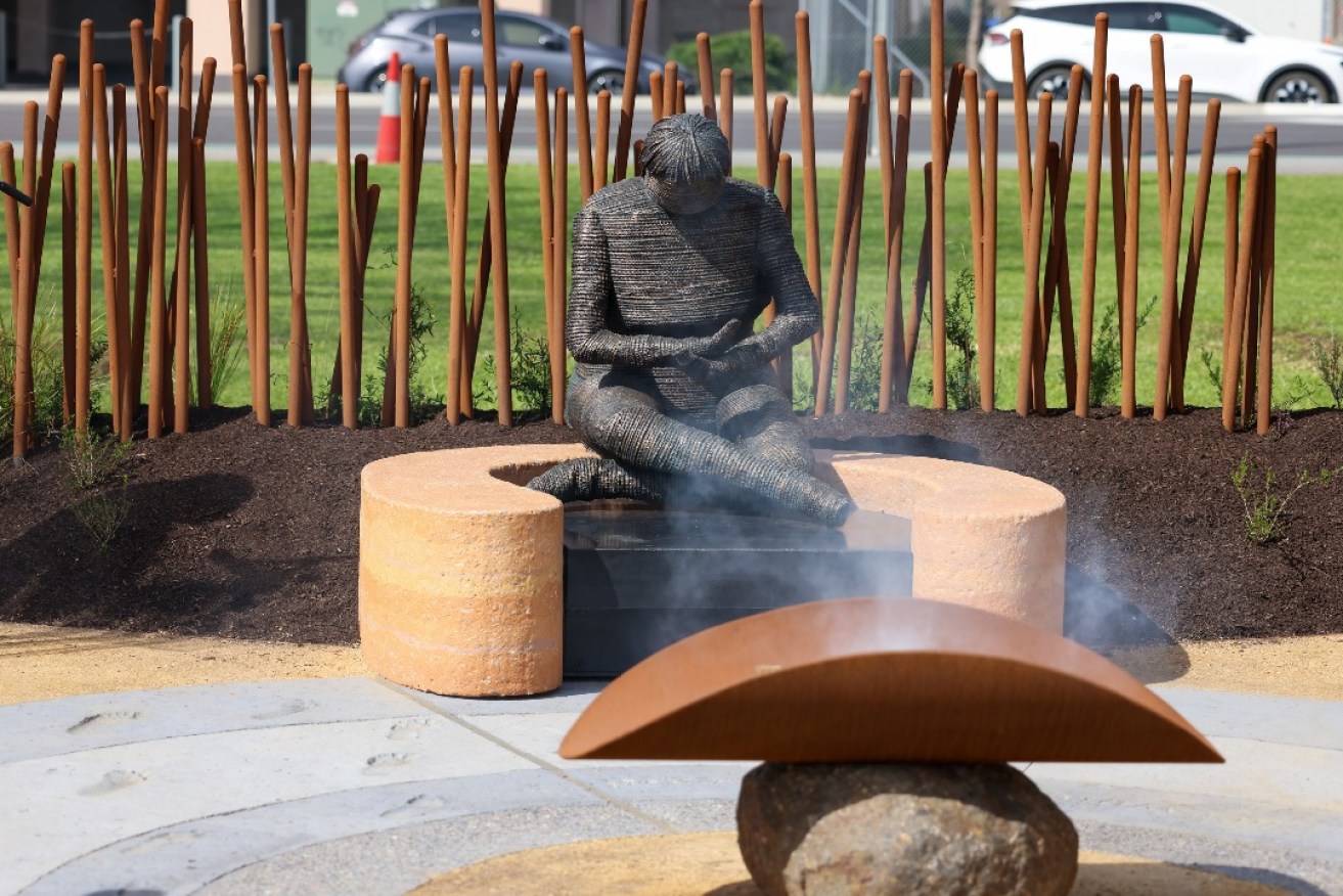 Artist Aunty Yvonne Koolmatrie's sculpture is the centrepiece of the Place of Reflection. Photo: Tony Lewis/InDaily.