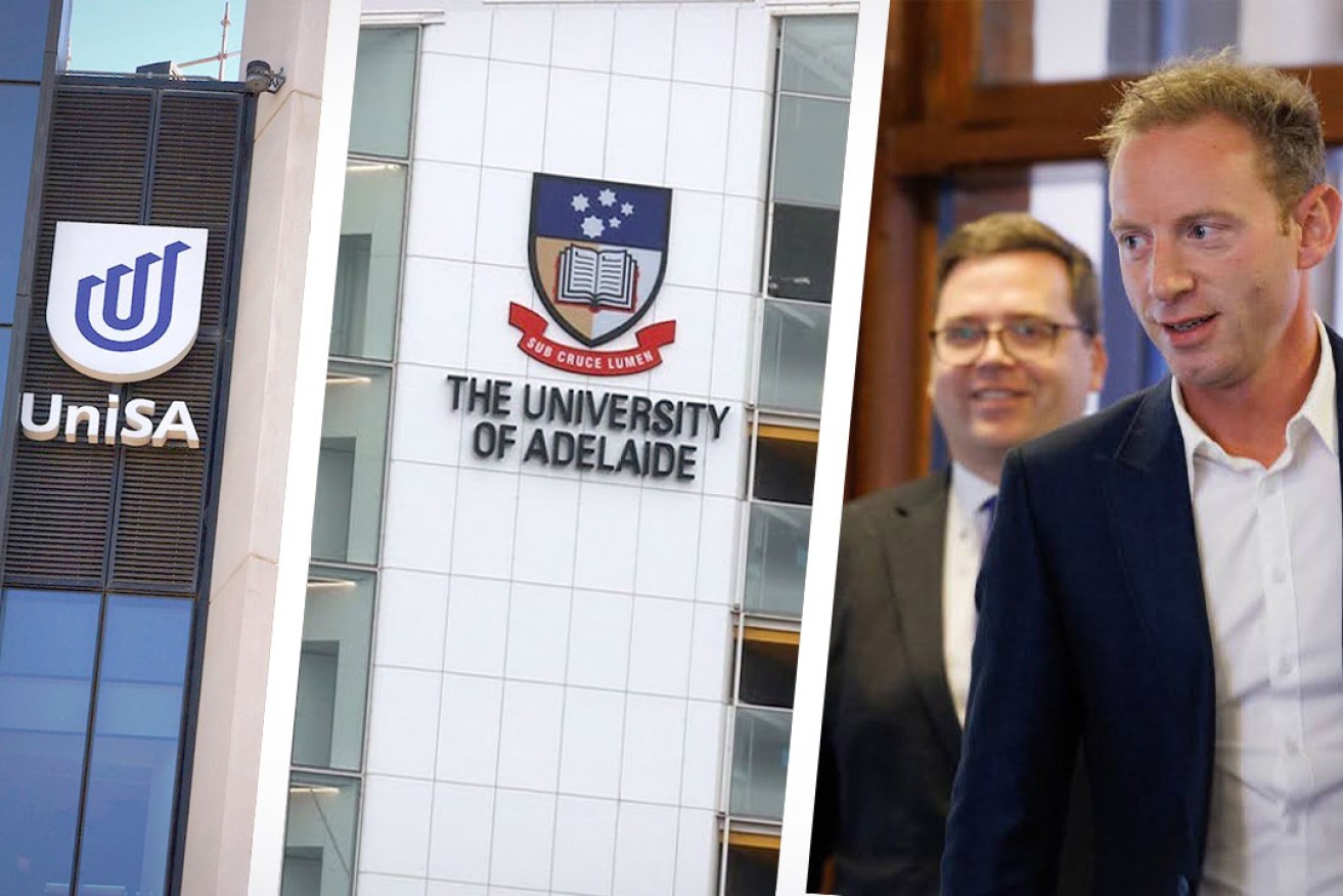 Opposition leader David Speirs and deputy leader John Gardner have made a series of election commitments about the university merger after deciding to support it. Photos: Tony Lewis/InDaily