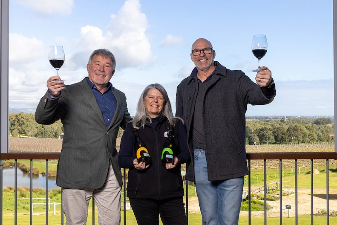 Gemtree Wines has been snapped up by The Randall Wine Group, owners of Seppeltsfield Estate in the Barossa. From left: Warren Randall, Melissa Brown and Mike Brown. Photo: Asher Milgate/Considered Image
