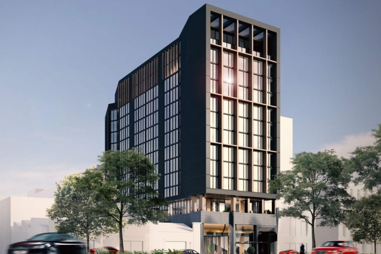An artist's impression of the 13-storey hotel planned for Halifax Street. Image: PACT Architects