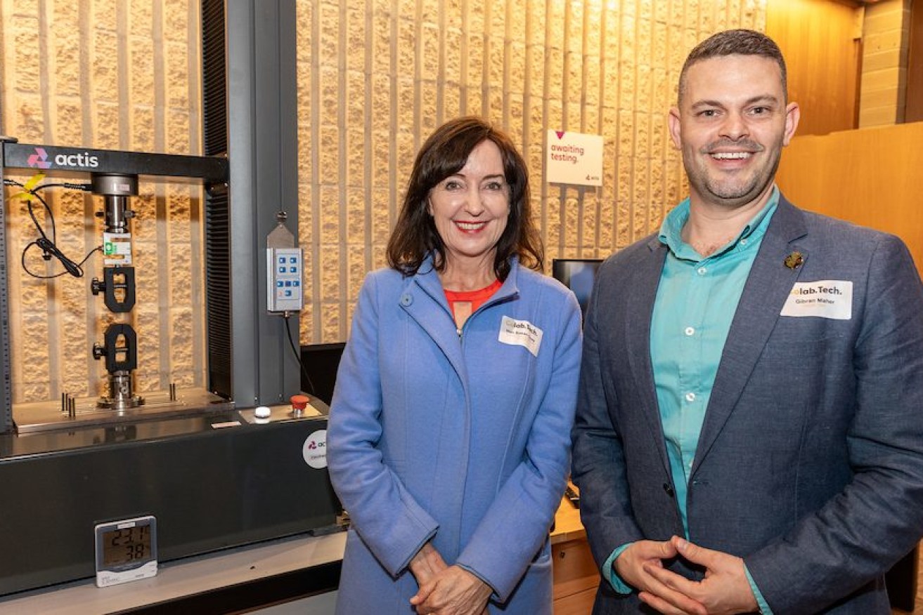Gibran Maher co-founder of CoLab Tech, a space to boost opportunities for SA to make medical devices, at the company's official opening with Industry, Innovation and Science Minister Susan Close. Photo: Andrew Beveridge